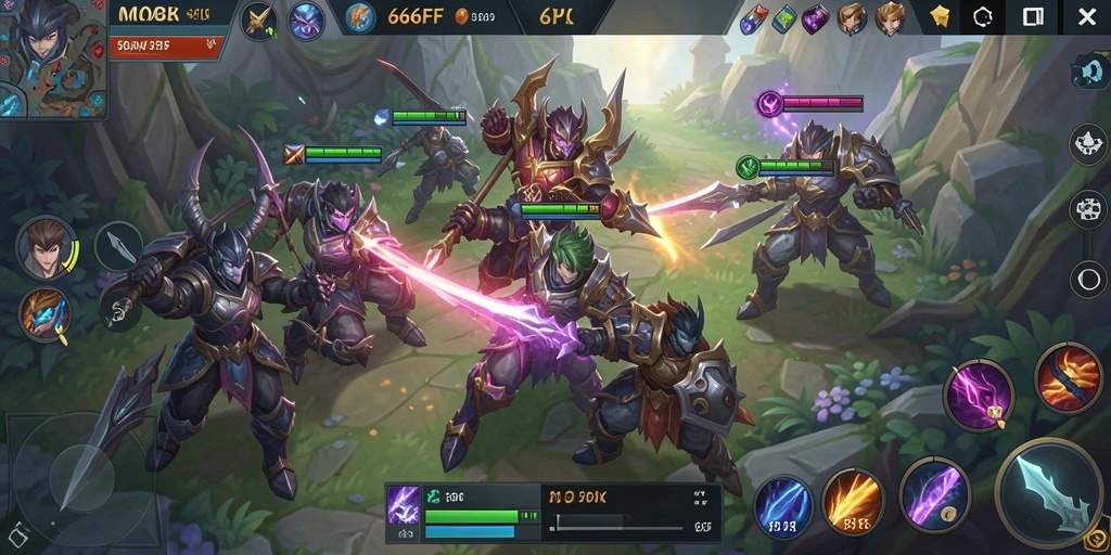 Screenshot gameplay 666FF yang menampilkan pertarungan seru di arena MOBA.