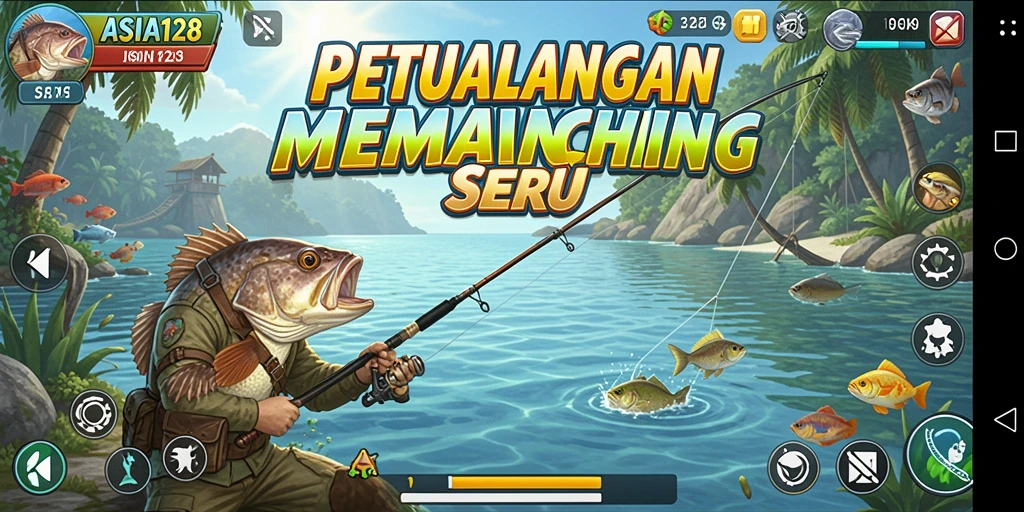 Gameplay ASIA128 yang seru saat memancing di danau.