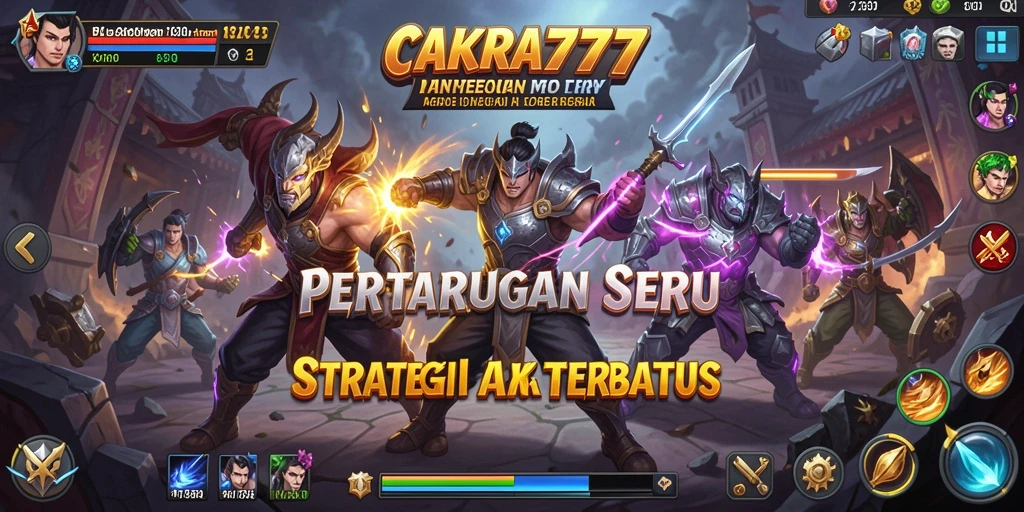 Screenshot utama CAKRA777 menampilkan aksi pertarungan yang seru.