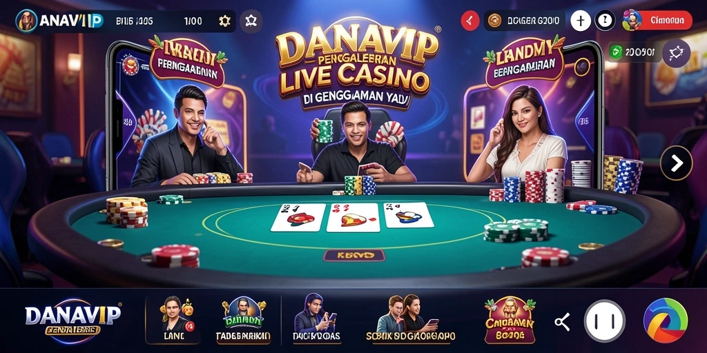 Screenshot gameplay <strong>DANAVIP</strong> menampilkan dealer langsung yang interaktif.