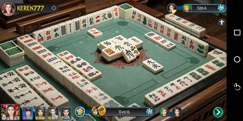 Tampilan gameplay utama KEREN777 yang menampilkan suasana permainan Mahjong.