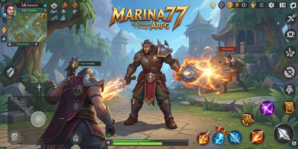 Screenshot gameplay MARINA77 menampilkan pertempuran seru dan karakter yang dinamis.