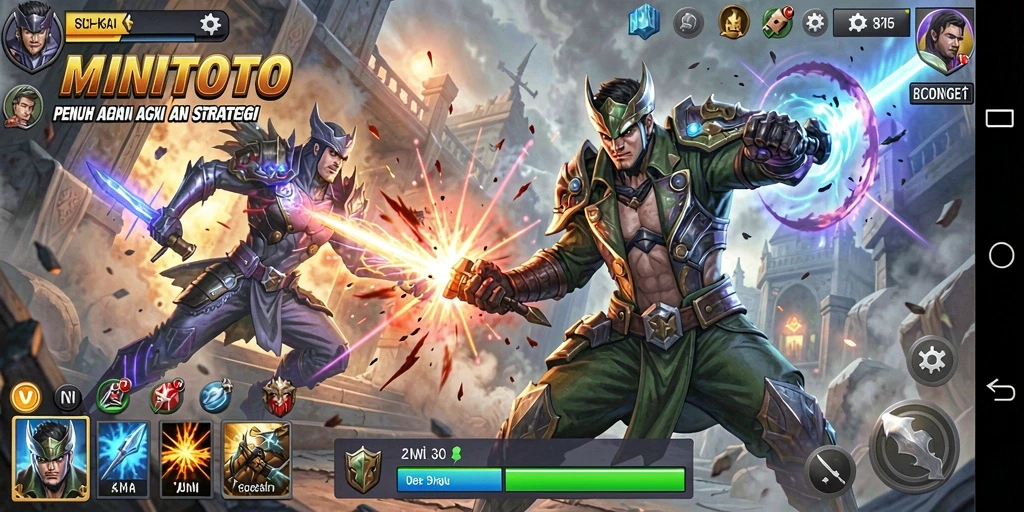 Screenshot gameplay MINITOTO menunjukkan aksi pertarungan yang mendebarkan.