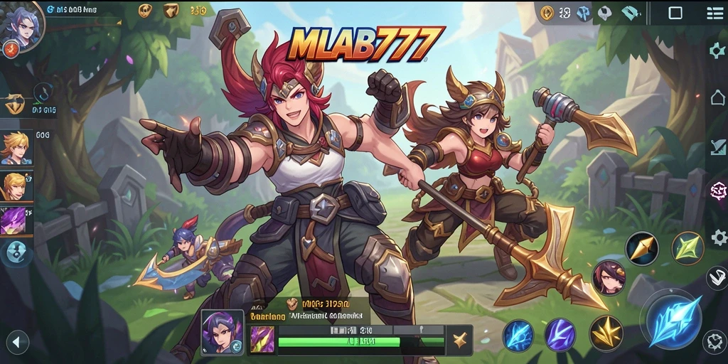 Tangkapan layar utama MLBB777 dengan karakter anime bertarung.