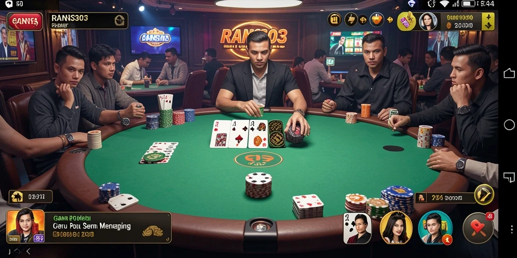 Screenshot dari gameplay RANS303 yang menampilkan aksi Poker seru.