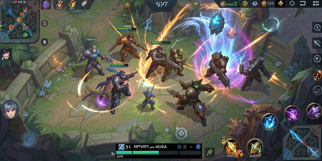Tangkapan layar menampilkan aksi seru dalam pertandingan MOBA RPVIP7.