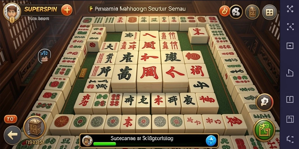 Tangkapan layar SUPERSPIN dengan gameplay Mahjong yang mendebarkan.