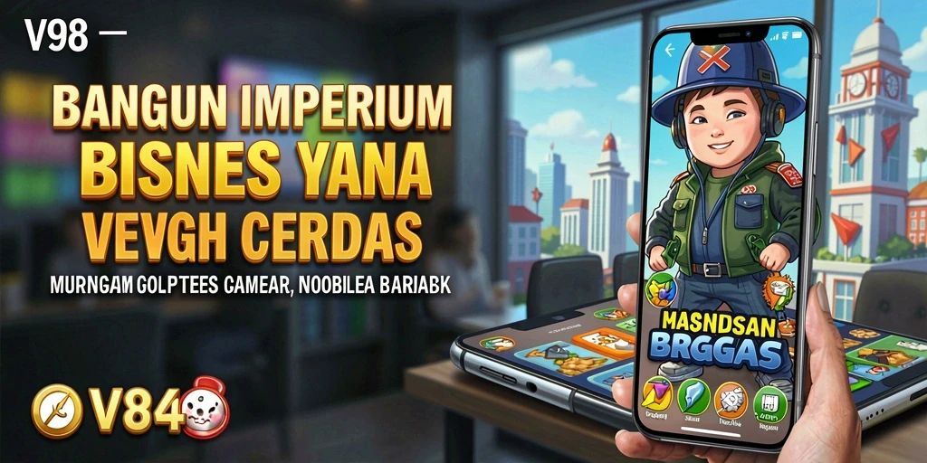 Screenshot V98 menunjukkan manajemen bisnis yang intens dan menarik.